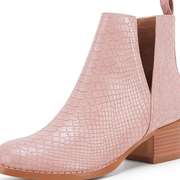 Laicigo Shoes - New! Pink ankle bootie boots low stacked heel closed toe slip on Western casual